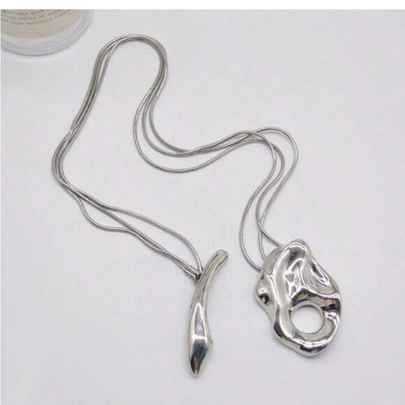 Silver Geometric Handmade Creative Design Necklace Party Event - Picture 13 of 13